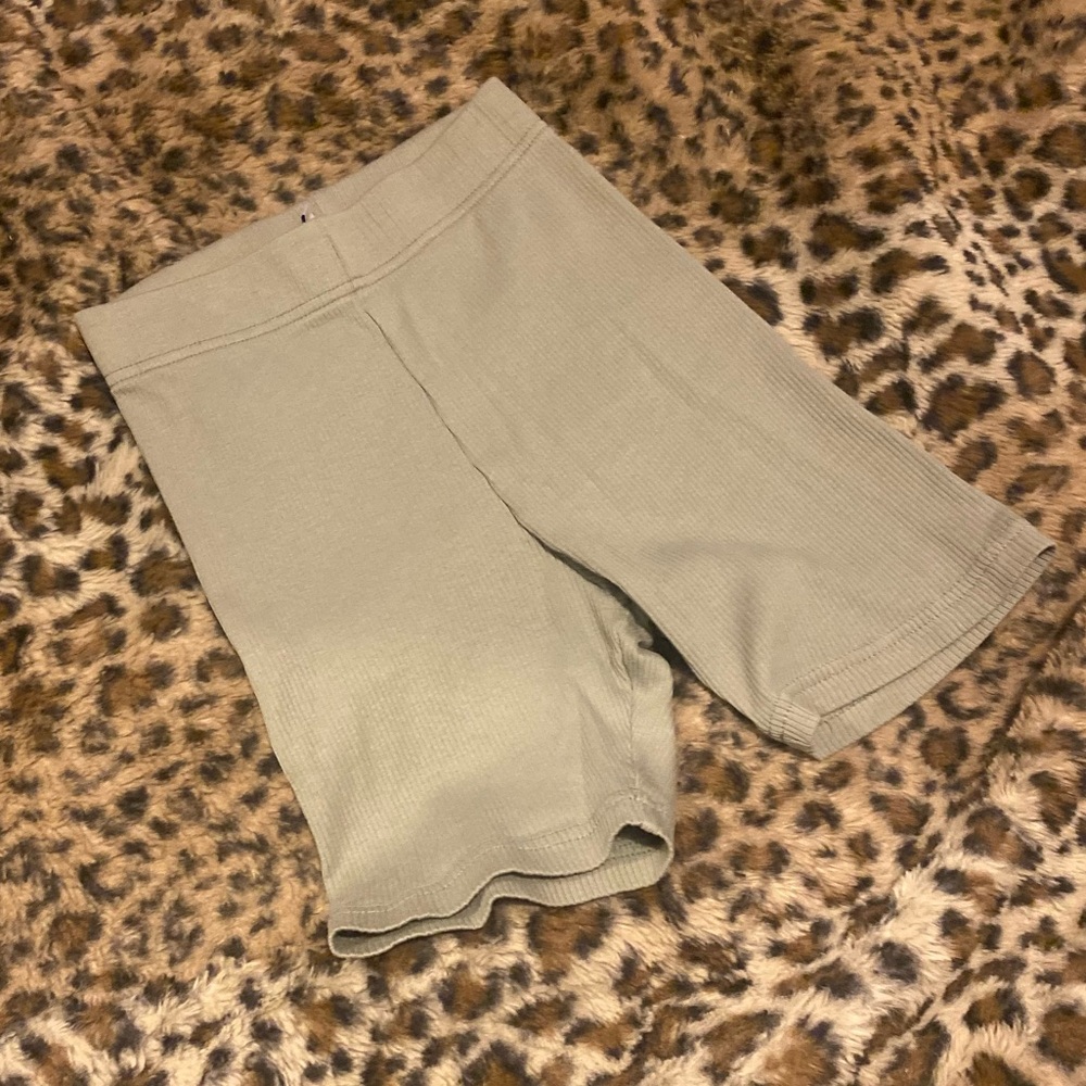 Sage Green High Waisted Ribbed Texture Biker Shorts